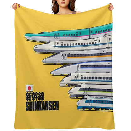 Shinkansen Bullet Train Evolution - Yellow Gift-ready Throw Blanket