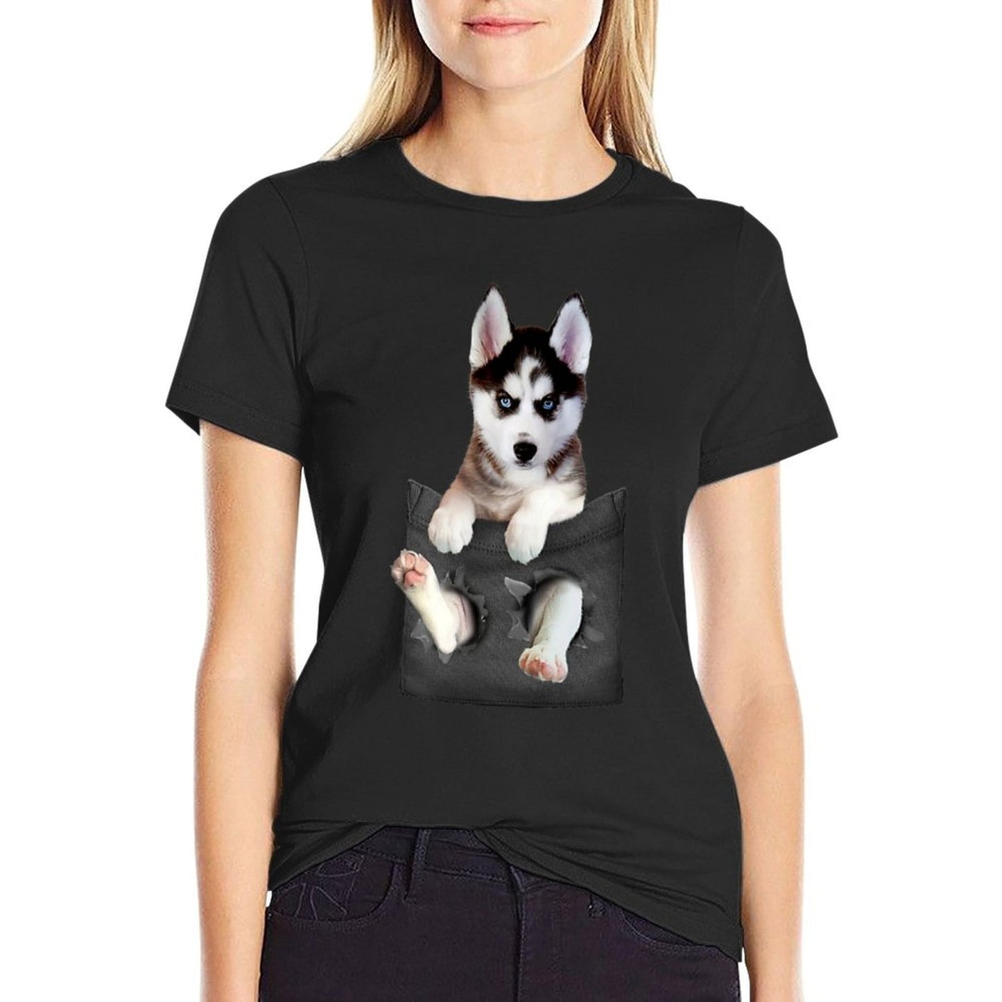 Siberian Husky In Pocket Puppy T  Stretchy T-Shirt