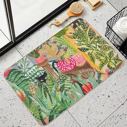 Black Cat in The Garden  Pet-Safe Bath Mat