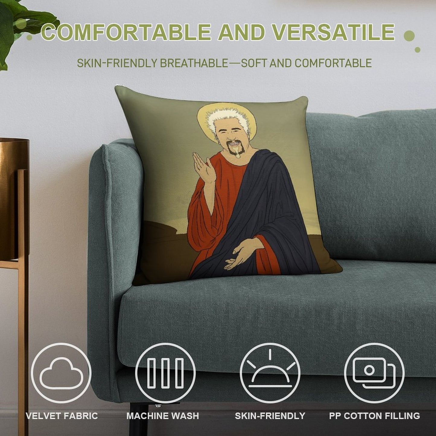 Guy Fieri Jesus Soft Hidden Zipper Throw Pillow