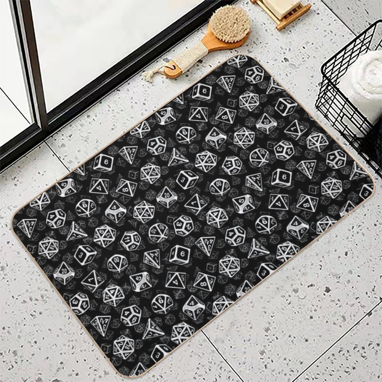 D20 Dice Set Pattern (White)  Easy To Clean Bath Mat