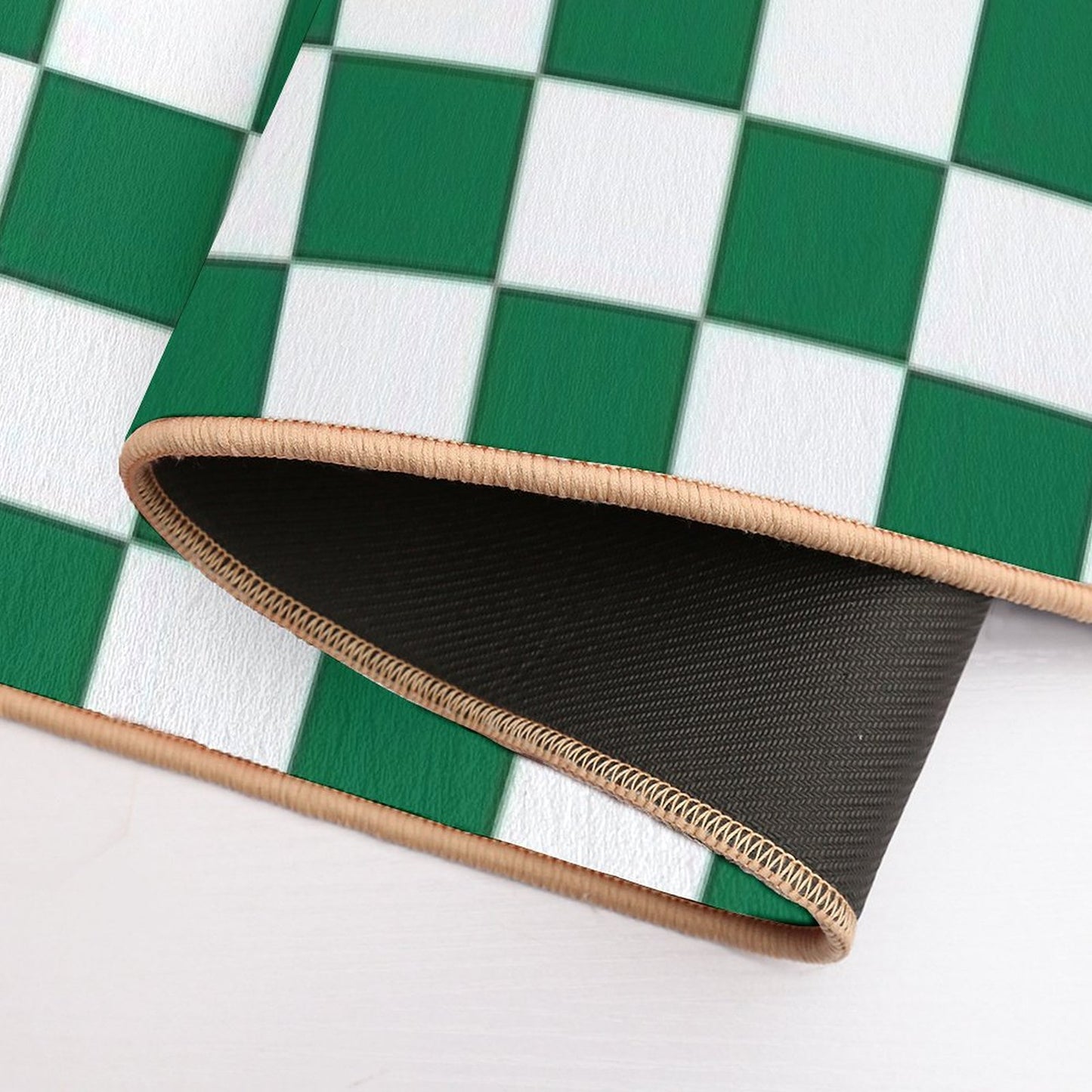 White And Cadmium Green Checkerboard  Repositionable Bath Mat