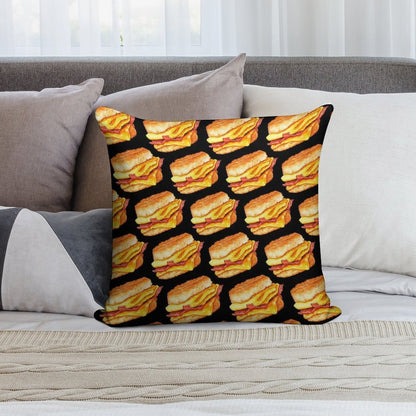 Bacon Egg & Cheese Sandwich Pattern - Black Soft Anti-Pilling Throw Pillow