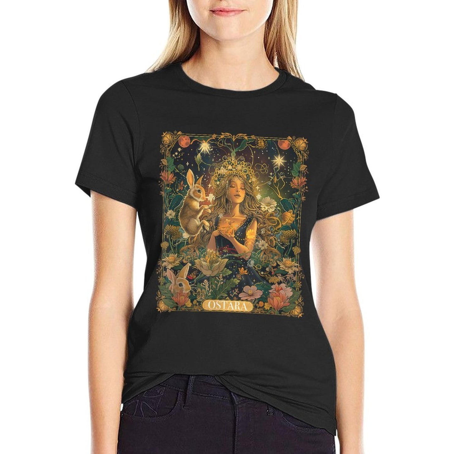 Ostara Spring Goddess Bunny Celebration Holiday Tarot Card  Wrinkle-resistant T-Shirt