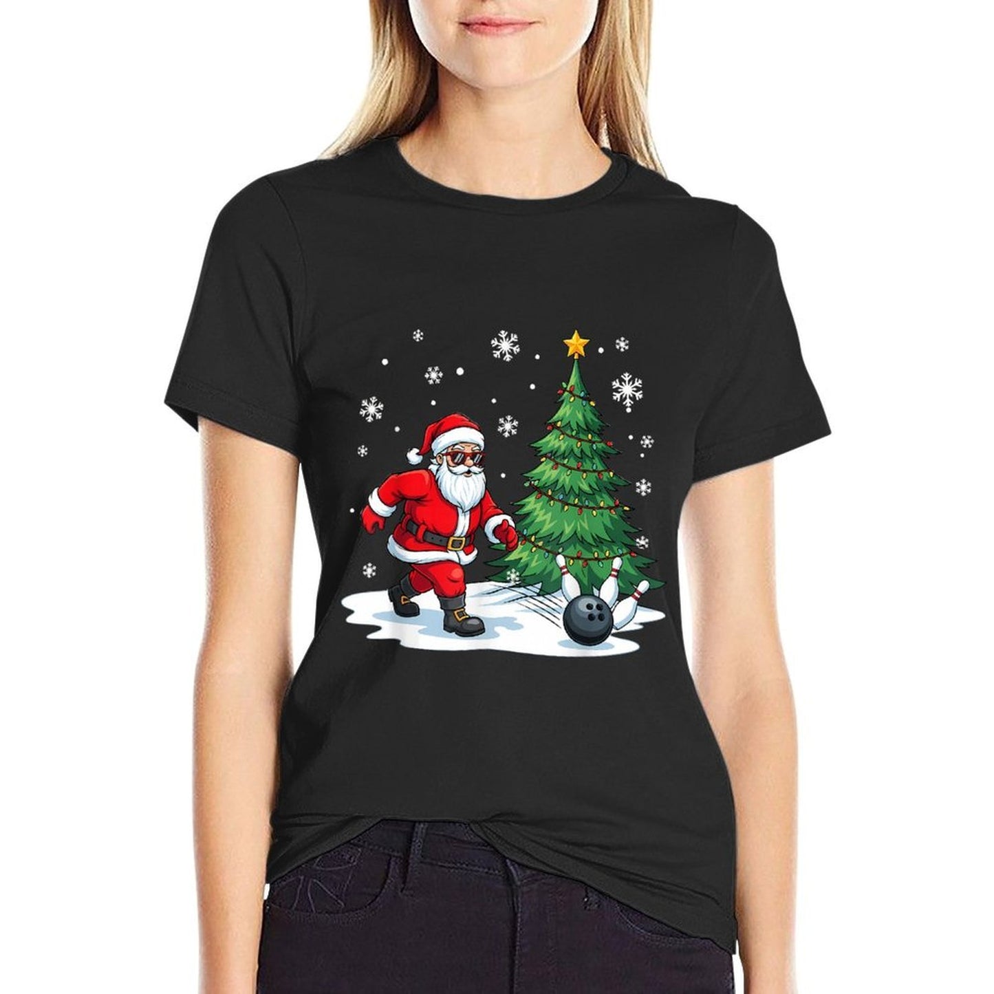 Merry Christmas Santa Playing Bowling Sport Lovers  Versatile T-Shirt