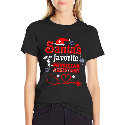 Santas Favorite Physician Assistant Christmas  Ribbed Collar T-Shirt