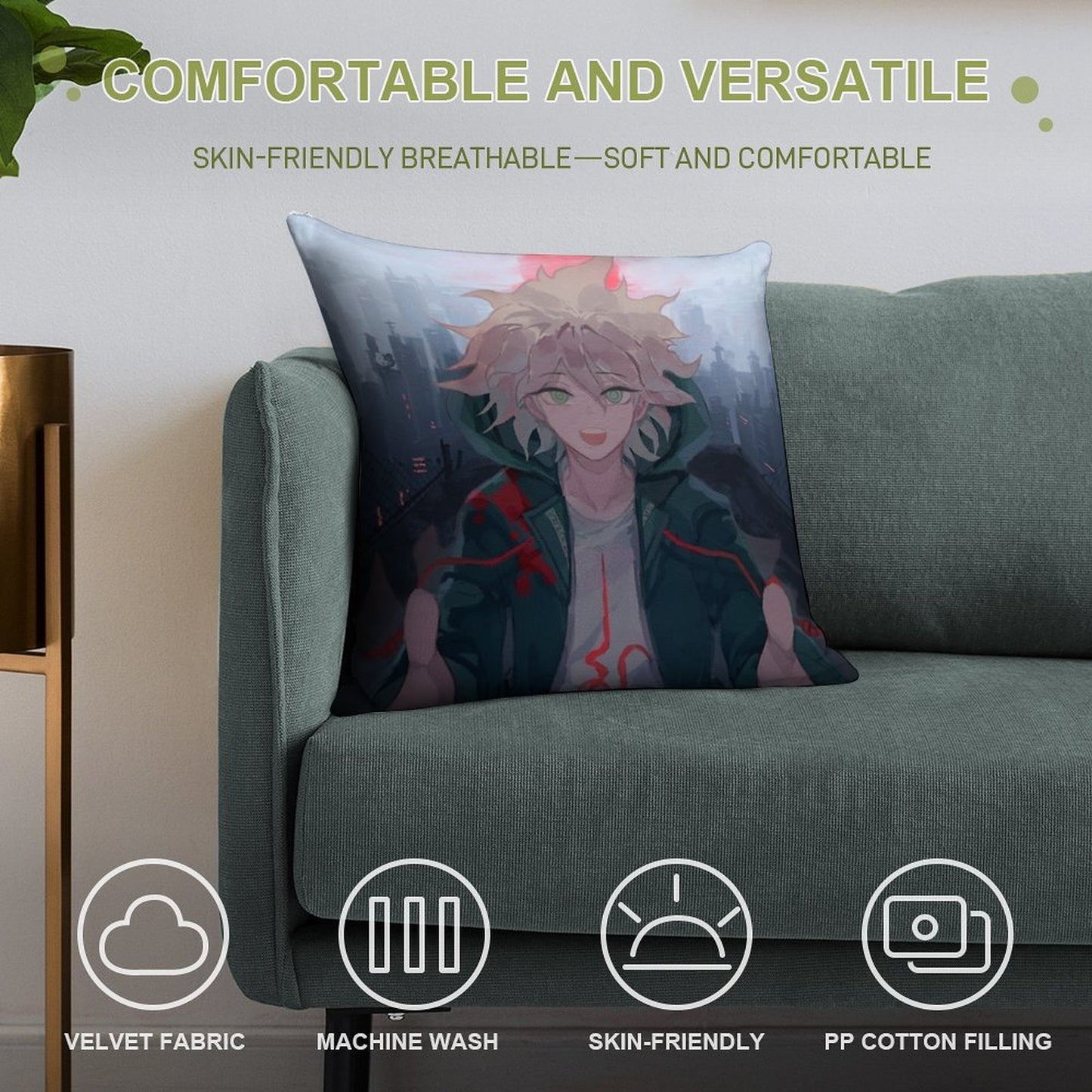 Komaeda Nagito Soft Hidden Zipper Throw Pillow