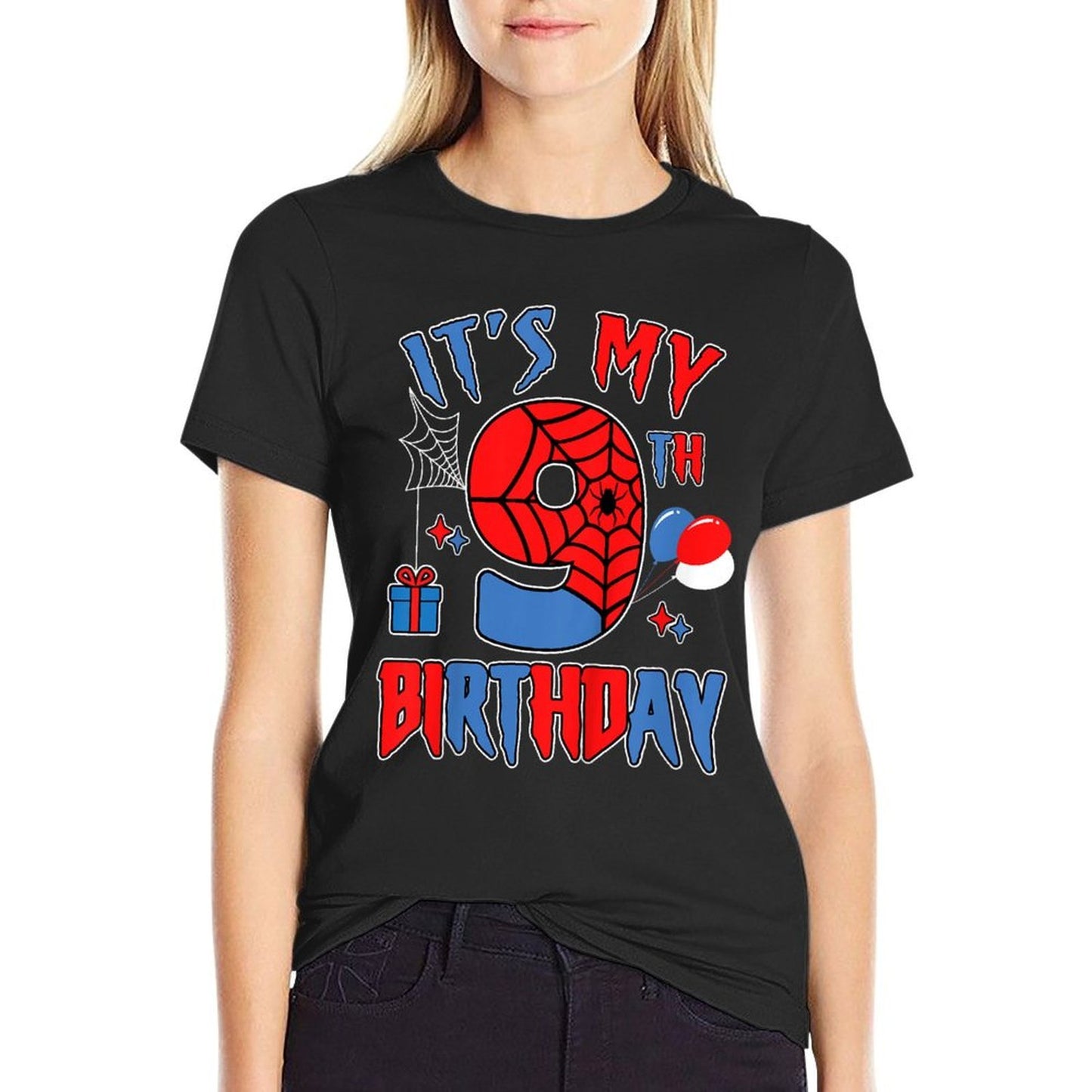 Kids 9th Birthday Spider Web Theme Party Nine 9 Year Bday Boy  Lightweight T-Shirt