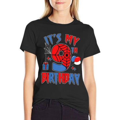 Kids 9th Birthday Spider Web Theme Party Nine 9 Year Bday Boy  Lightweight T-Shirt
