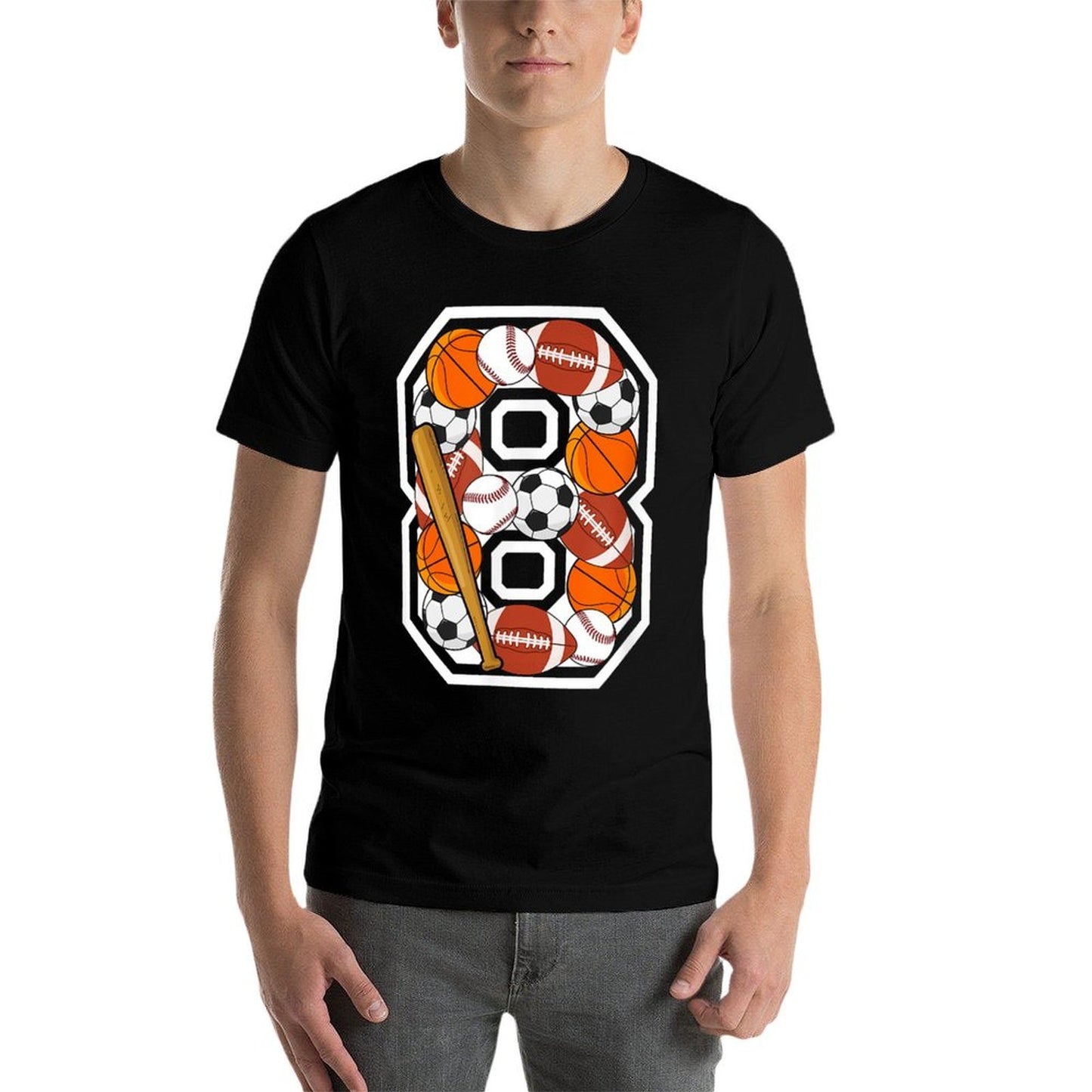 8th Birthday Sports Birthday Party 8 Year Old Boy  Slim-fit Cut T-Shirt