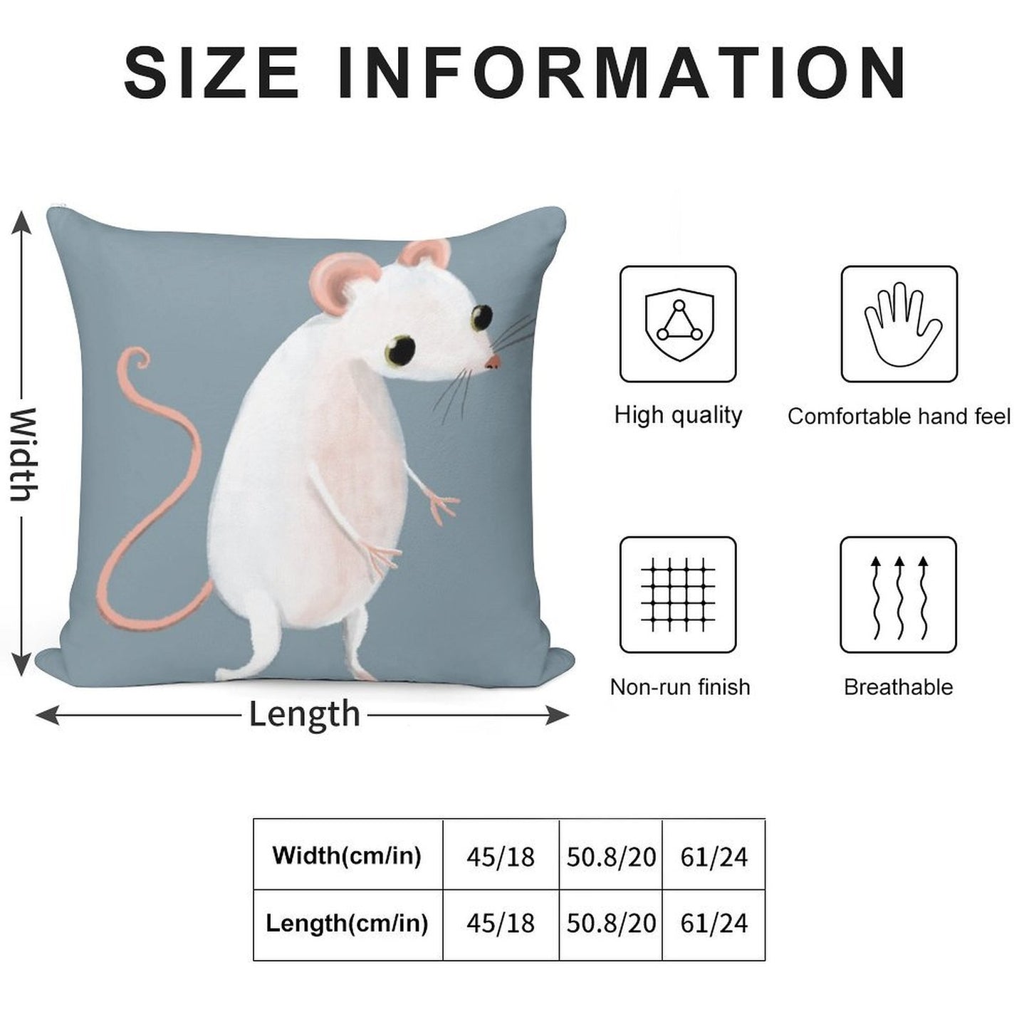 Cute Little White Mouse Soft Reinforced Edging Throw Pillow