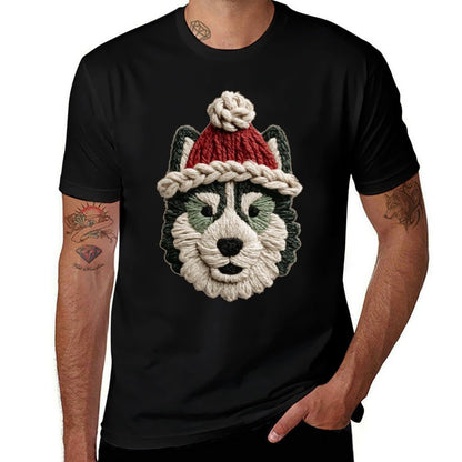 Cute Christmas Husky Dog with Santa Hat Winter Aesthetic  Versatile T-Shirt