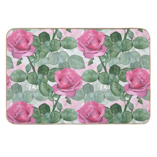 Elegant Watercolor Vintage Abstract Pink Roses And Leaves Floral Pattern  Multi-Purpose Bath Mat