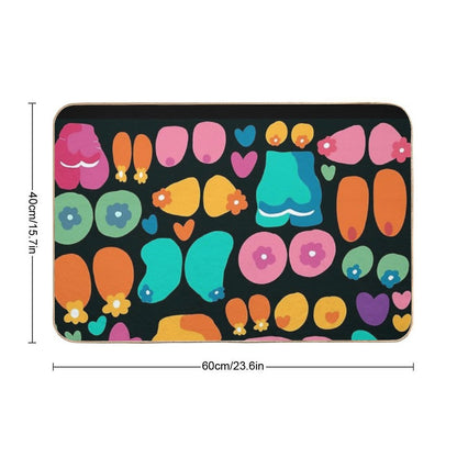 Boobs Pastel Nude Abstract Seamless Pattern Black  Non-Slip Bath Mat