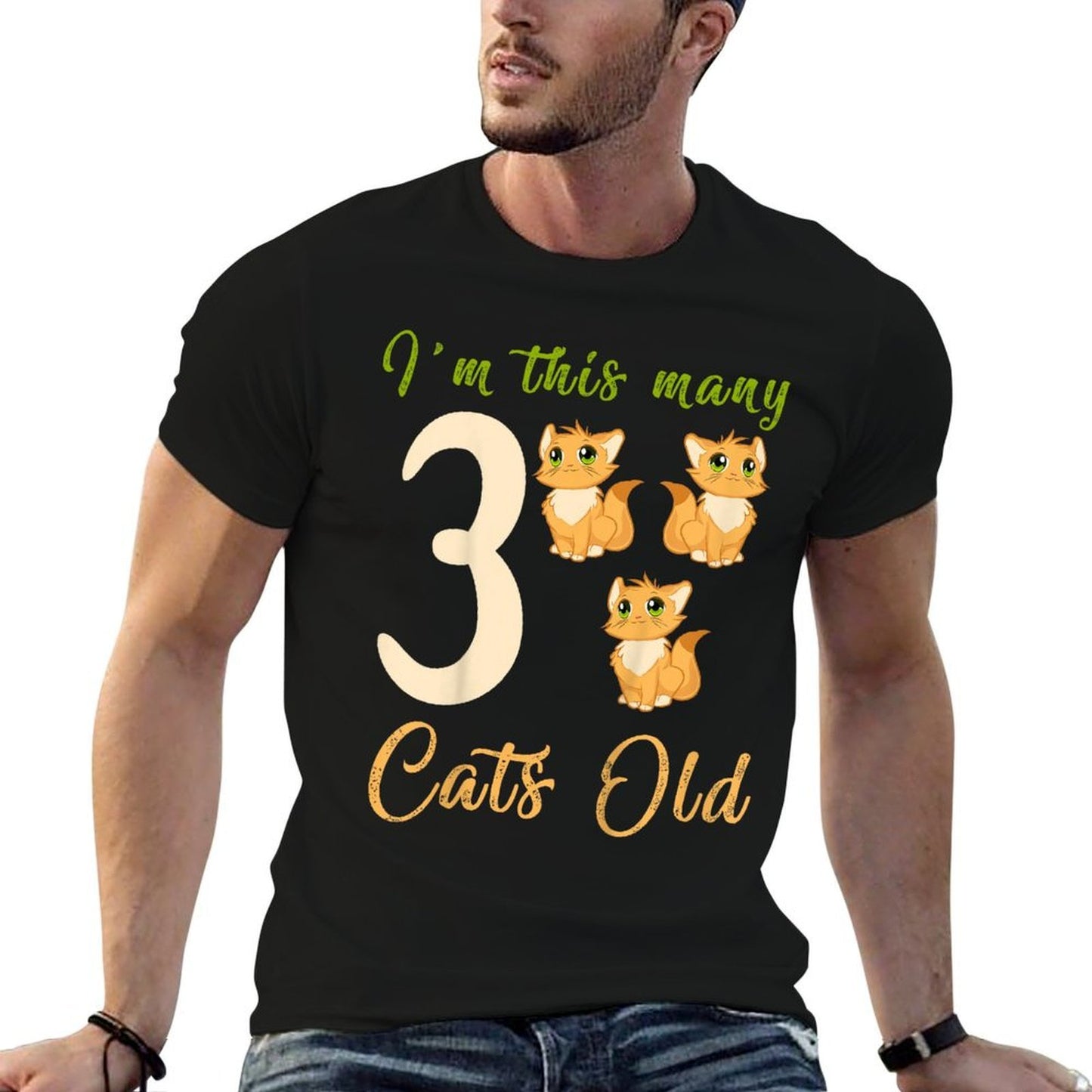 Kids I'm This Many Cats Old 3rd Birthday 3 Years, Three Years Old  Oversized Silhouette T-Shirt