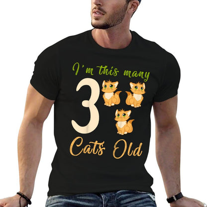 Kids I'm This Many Cats Old 3rd Birthday 3 Years, Three Years Old  Oversized Silhouette T-Shirt