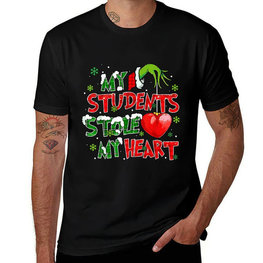 My Students Stole My Heart Christmas Xmas Teacher Pajamas  Heathered Texture T-Shirt