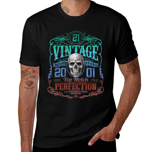 Vintage 2001 Limited Edition 2001 21 Years Old 21st Birthday  Ribbed Collar T-Shirt