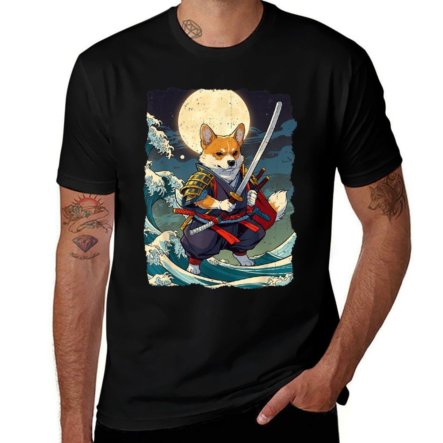 Samurai Corgi Dog Japanese Retro Corgi Ukiyo-e Warrior  Easy-care T-Shirt