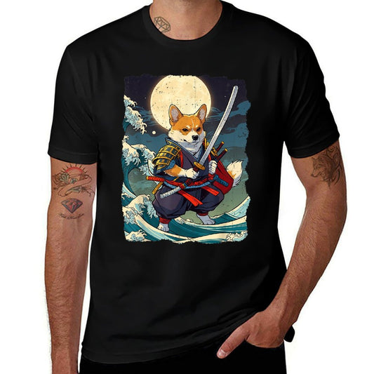 Samurai Corgi Dog Japanese Retro Corgi Ukiyo-e Warrior  Easy-care T-Shirt