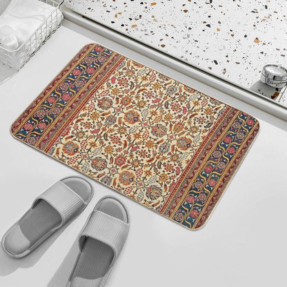 Antique Indian Rug Floral Nature Pattern Print  Pet-Safe Bath Mat