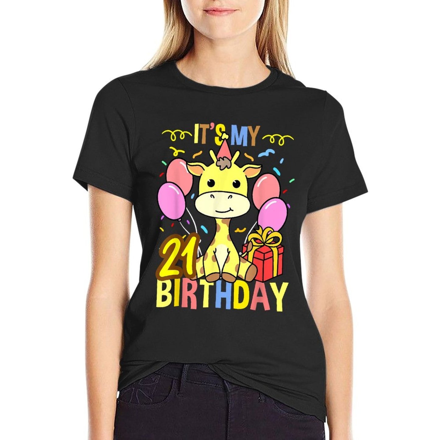 Its My 21st Birthday Giraffe Lover  Tagless Design T-Shirt