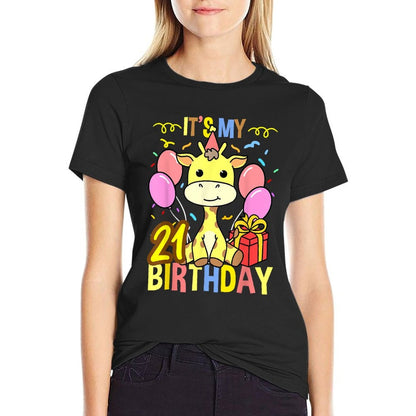 Its My 21st Birthday Giraffe Lover  Tagless Design T-Shirt