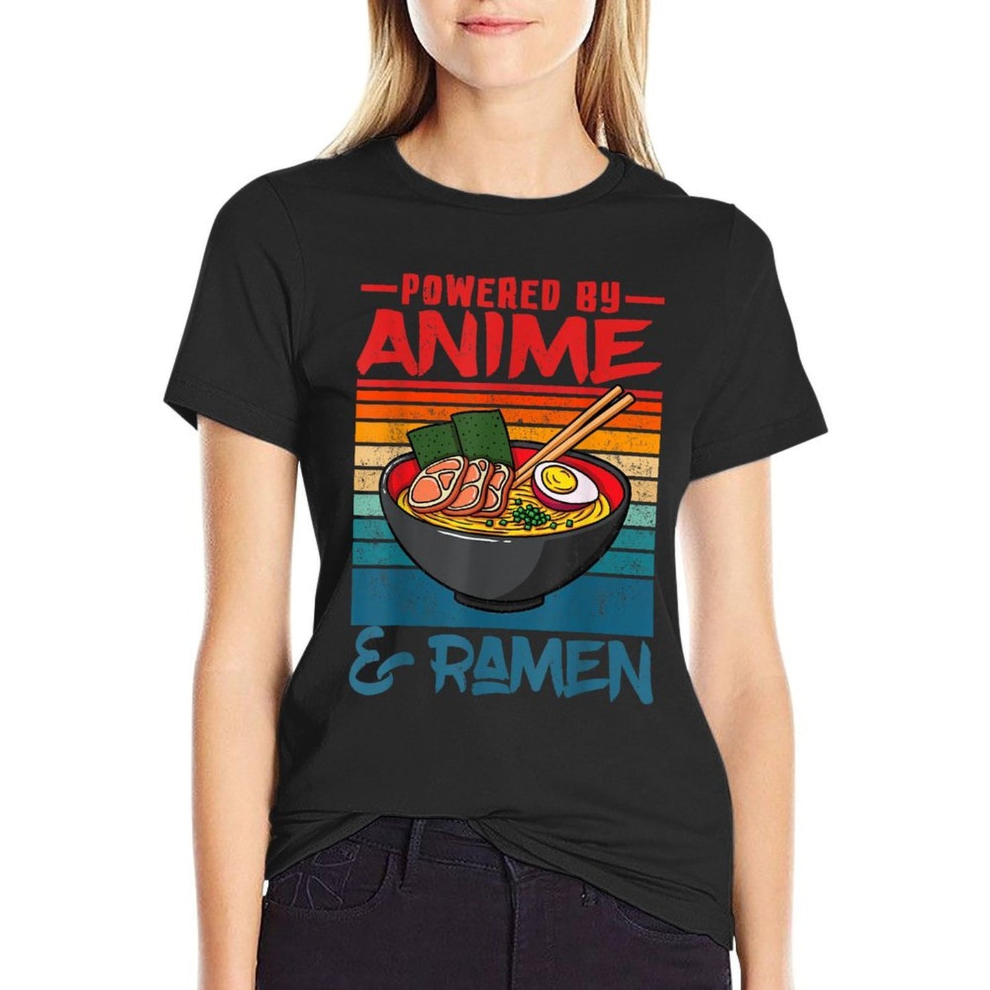 Powered By Anime  Ramen Love Anime Noodles Mens Women Kids  Vintage-inspired T-Shirt