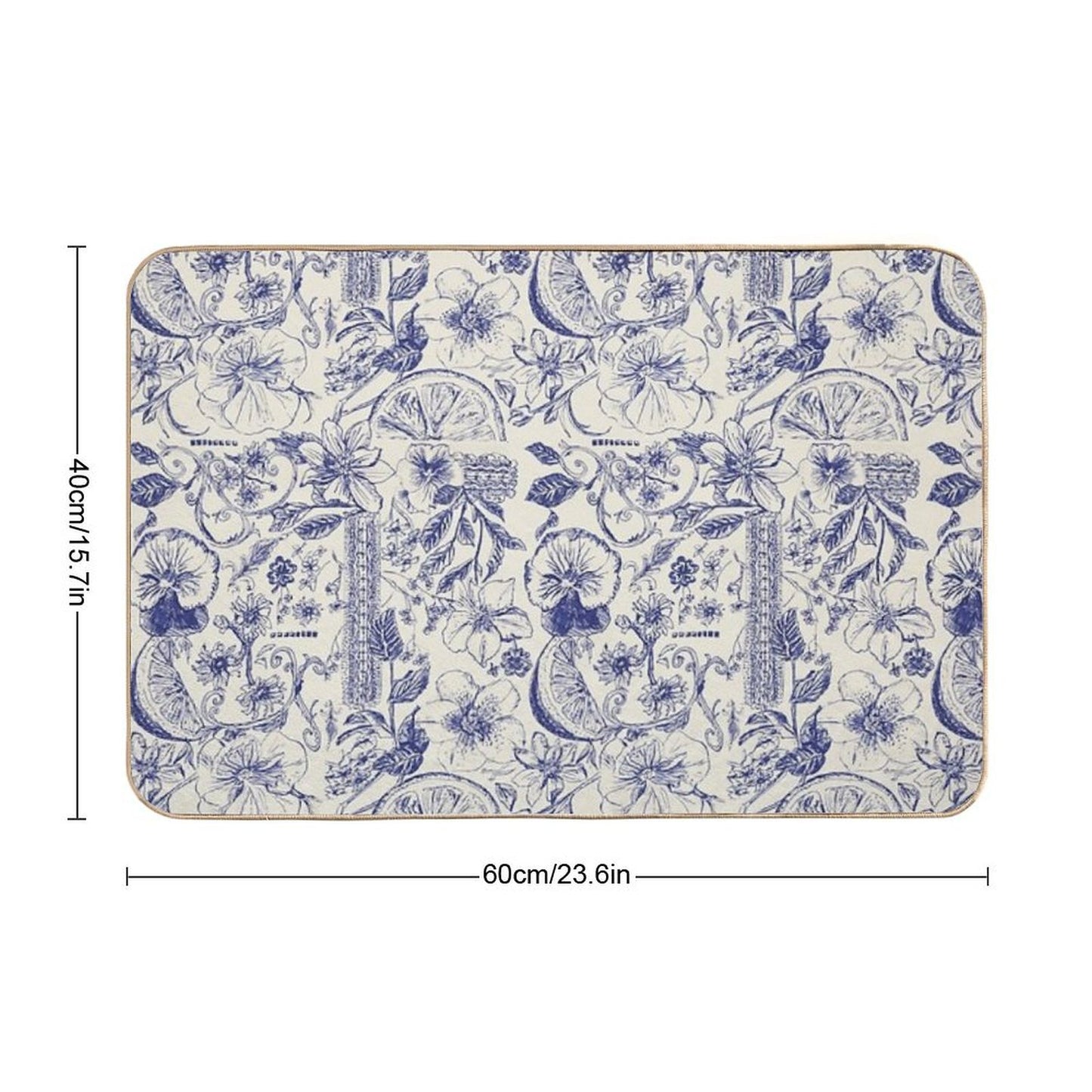 Fruity Blue Ornate Floral Royal.  Versatile Bath Mat