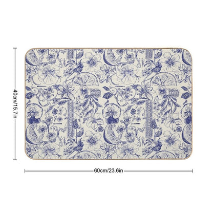 Fruity Blue Ornate Floral Royal.  Versatile Bath Mat