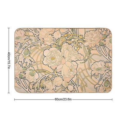 Alfonse Mucha Art Nouveau Peonies  Easy Maintenance Bath Mat