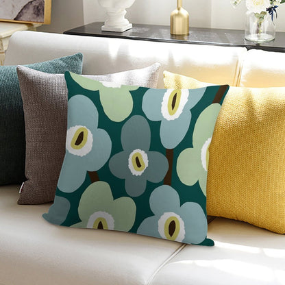 Iconic Retro Scandinavian Floral Pattern in Green And Blue Soft Gift Ready Throw Pillow