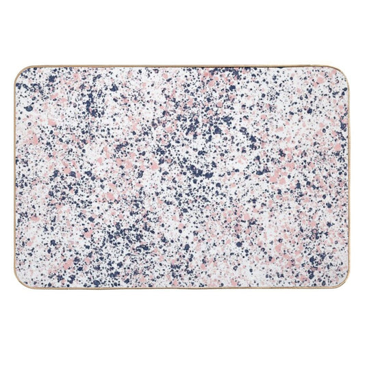 Navy Blue And Blush Pink Ink Spatter on White  Fade-Resistant Bath Mat