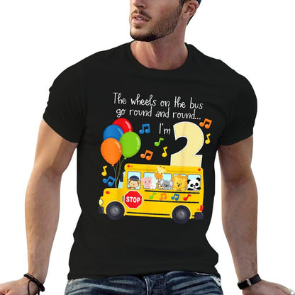 The Wheels On The Bus 2nd Birthday 2 Yrs Old Family Matching  Heathered Texture T-Shirt