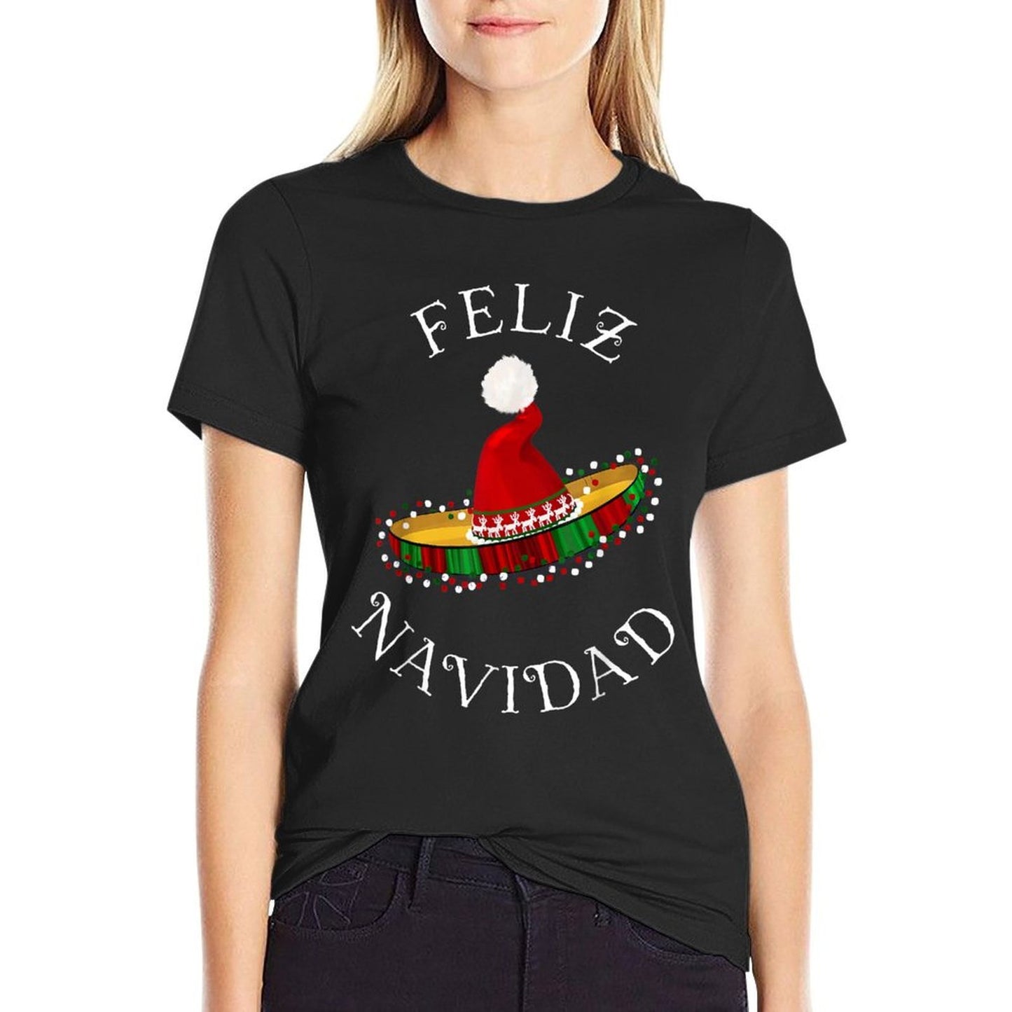 Feliz Navidad Santa Hat Sombrero Funny Christmas in Mexico  Tagless Design T-Shirt