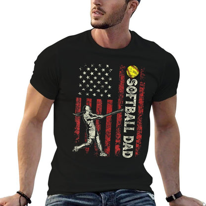 Softball Dad US Gifts For Dad Men Patriotic Fathers Day  Durable T-Shirt