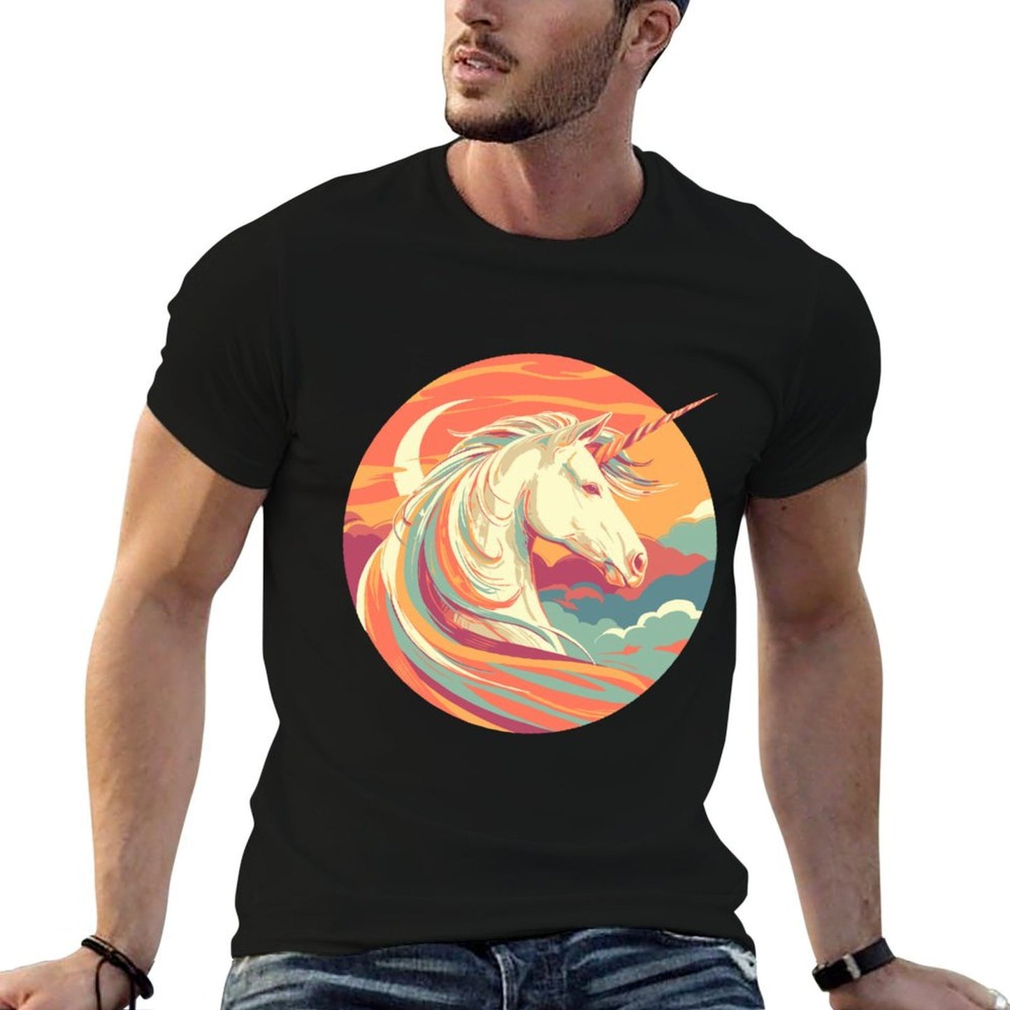 Majestic Sunset Unicorn Art Mystical Creature Fantasy  Trendy Pattern T-Shirt