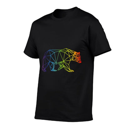 Geometric Bear LGBT Rainbow Gay Pride  Ribbed Collar T-Shirt
