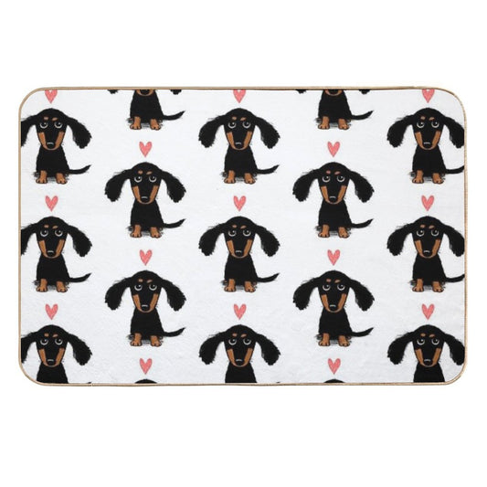 Dachshund Puppy Love  Cute Black And Tan Wiener Dog with Heart  High-Traffic Bath Mat