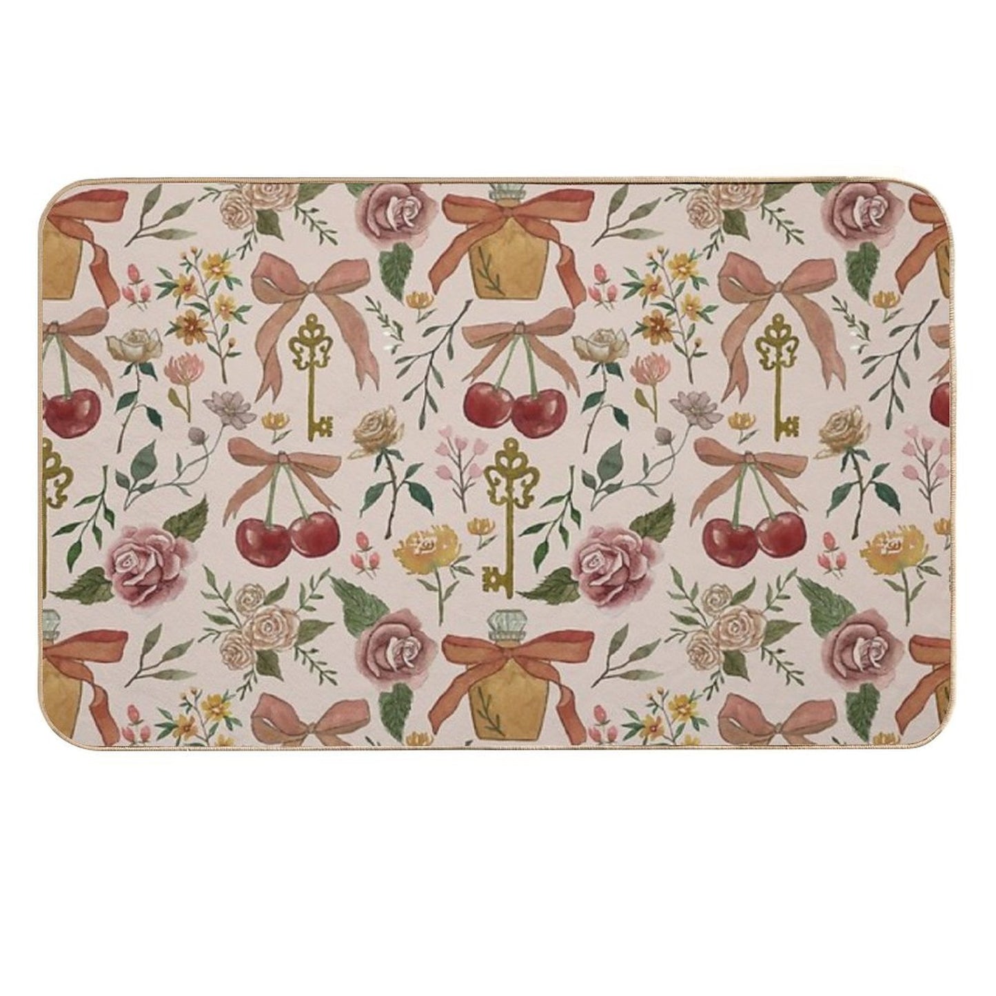 Bows, Flowers And Cherries Pattern  Multi-Purpose Bath Mat