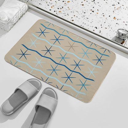 Serenity Waves Minimalist Geometric Blues  Repositionable Bath Mat