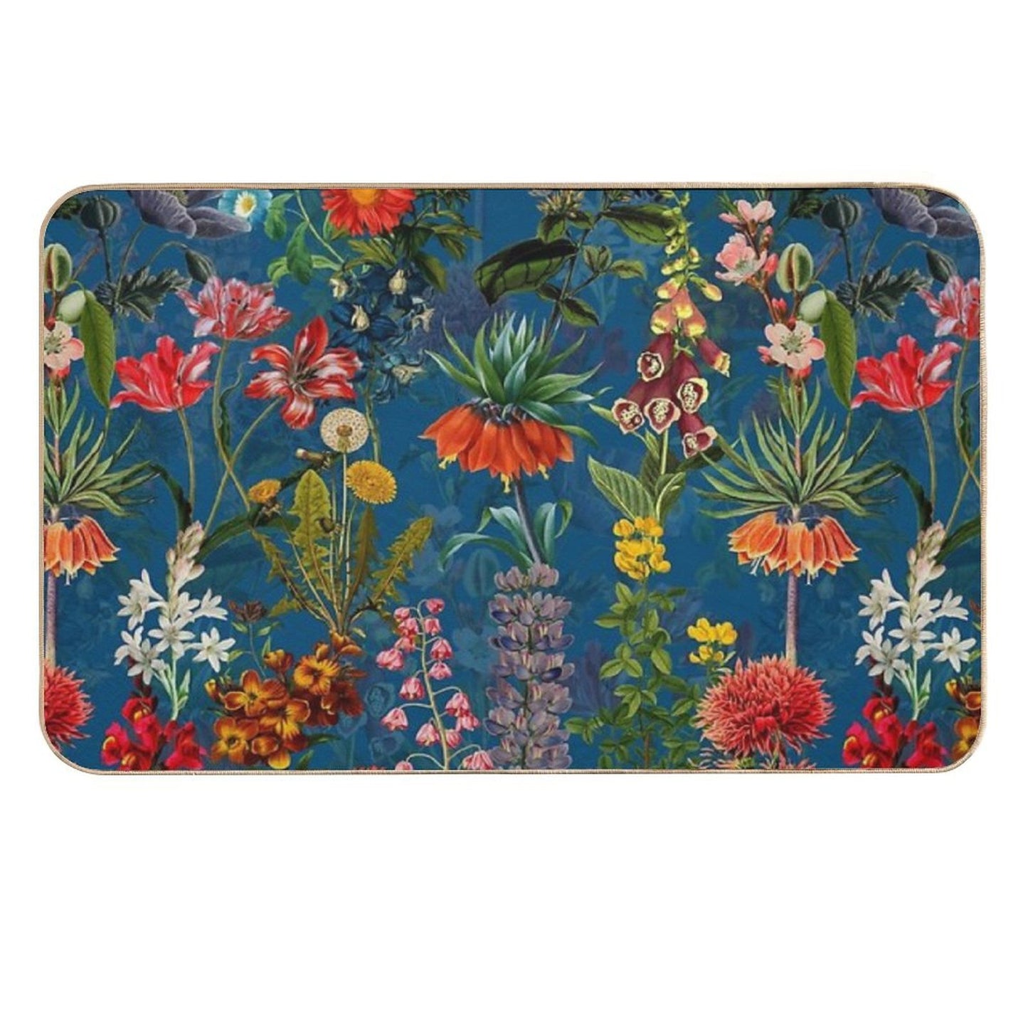 Vintage Blue Springflower Meadow Botanical Night Garden  Odorless Bath Mat