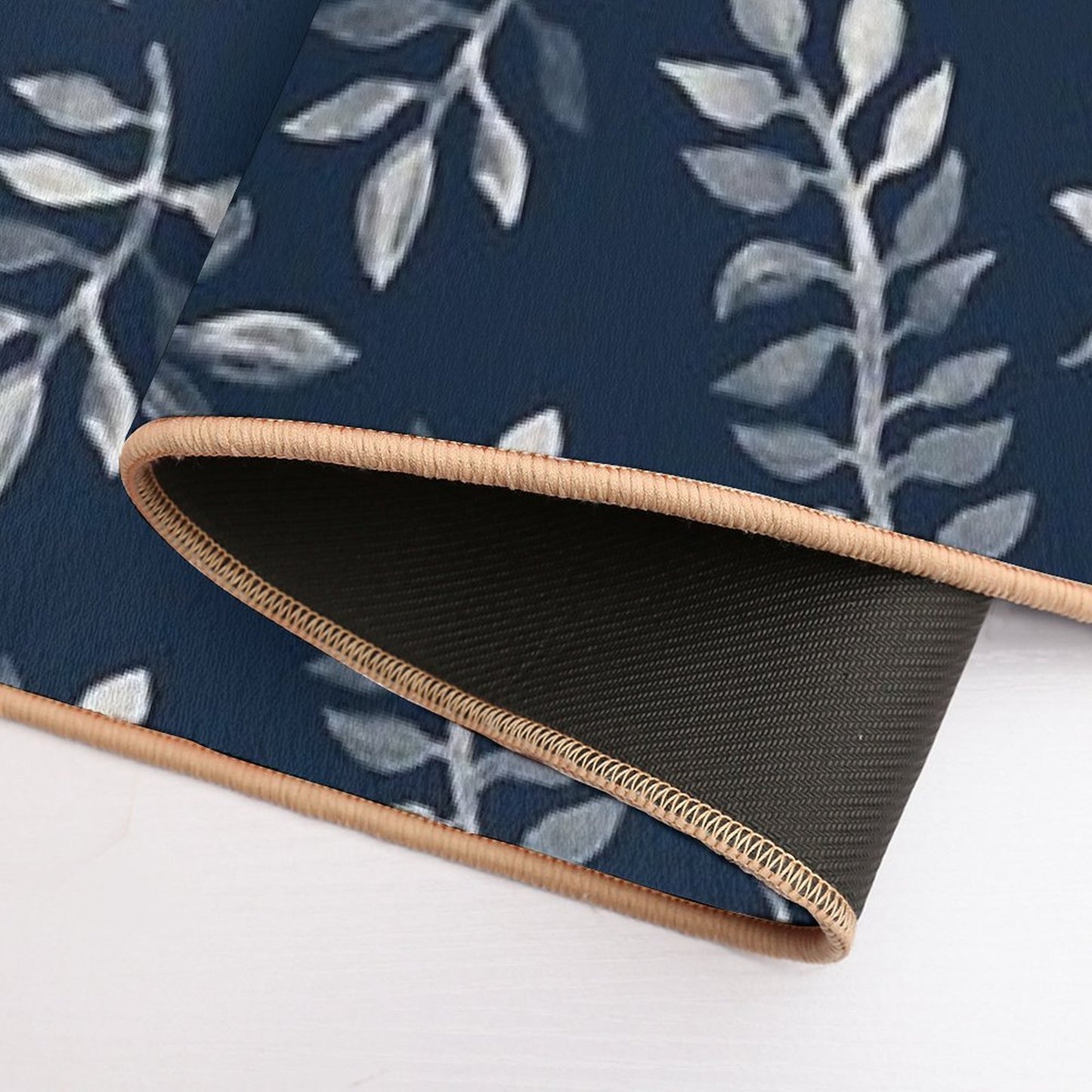 White Leaves on Navy - A Hand Painted Pattern  Toxin-Free Bath Mat