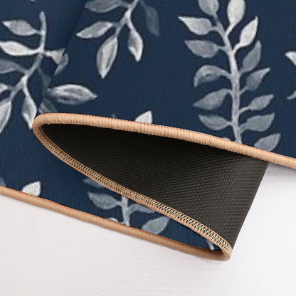 White Leaves on Navy - A Hand Painted Pattern  Toxin-Free Bath Mat