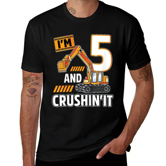 Kids 5 Year Old Vehicles Construction Excavator Birthday 5th  Affordable Price T-Shirt