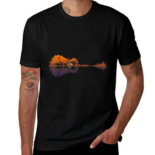 Guitar Lake Reflections Music And Guitar Lover Guitar  Graphic-printed T-Shirt