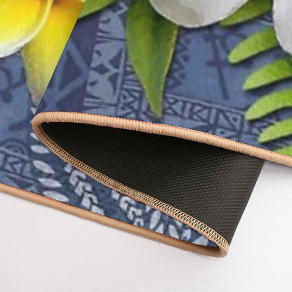 Blue Hawaiian Tapa And Plumeria  High-Traffic Bath Mat