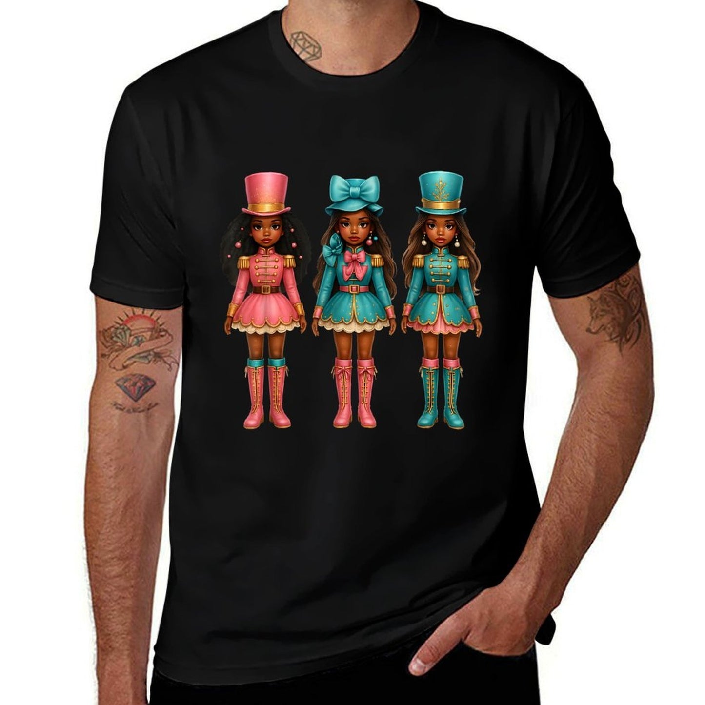 Black Girl Nutcracker Western Christmas Pink Nutcracker Bow  Slim-fit Cut T-Shirt