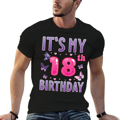 Butterflies Hearts Happy 18 Years Old It's My 18th Birthday  Cotton T-Shirt