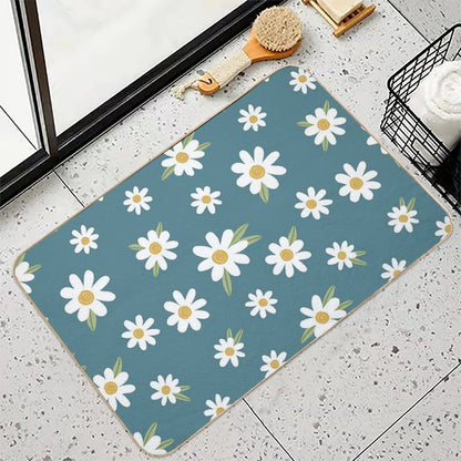 Daisies on Teal  Green  Eco-Friendly Bath Mat